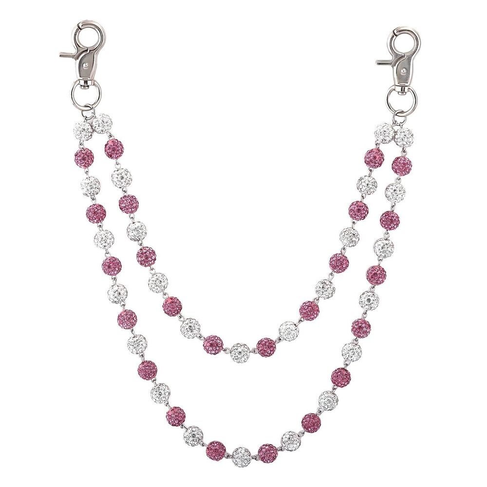 6100 Pink Silver Double Beaded Chain Keychain – Glitter Resin Balls